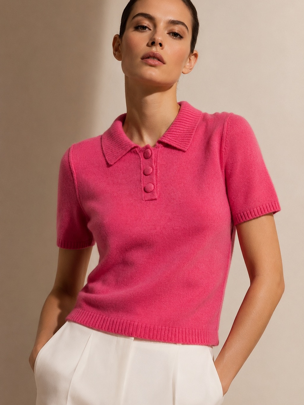 NWT Halogen Hot Pink Short Sleeve Collared Sweater Top XS Soft Knit Polo